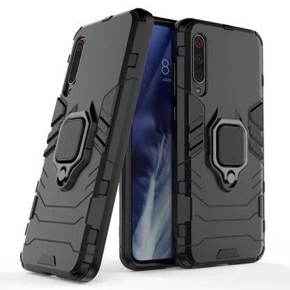 Shockproof phone case with magnetic ring holder, dark gray with black bumper
