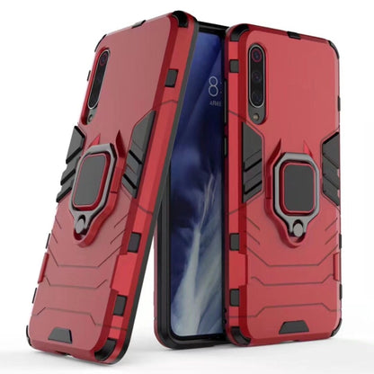 Rugged red shockproof phone case with magnetic ring holder, PC and TPU armor shell