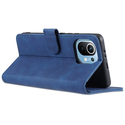 Blue folio-style leather phone case with stand and camera cutout