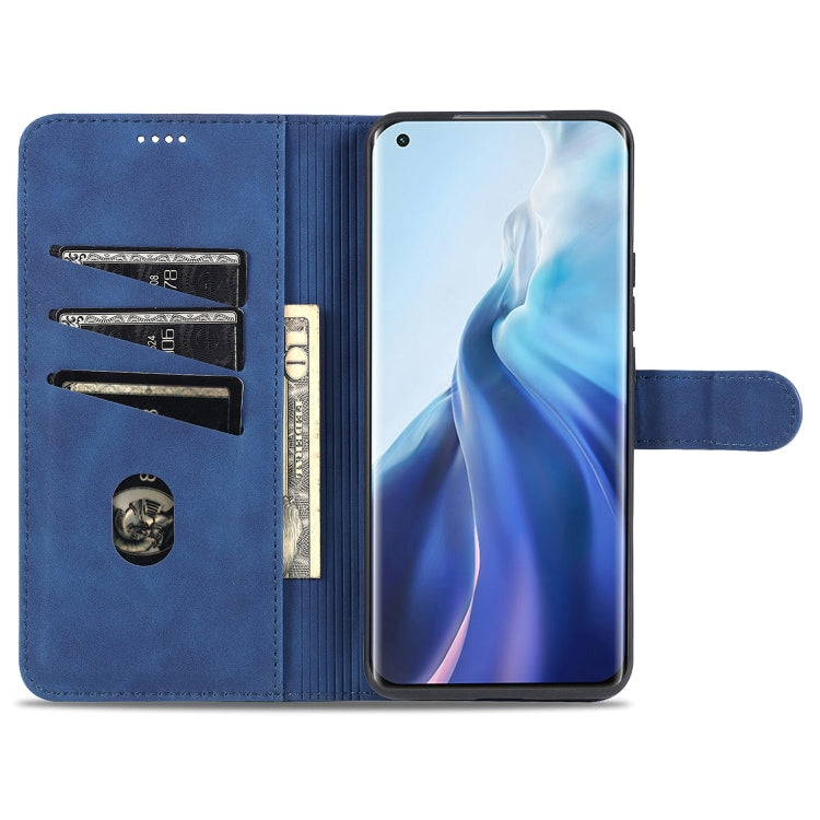 Blue calf-texture flip phone wallet case with card slots and magnetic closure.