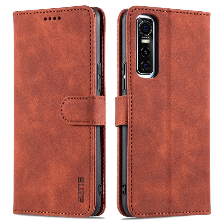 Tan/orange flip leather phone case with card holder tab and camera cutout.