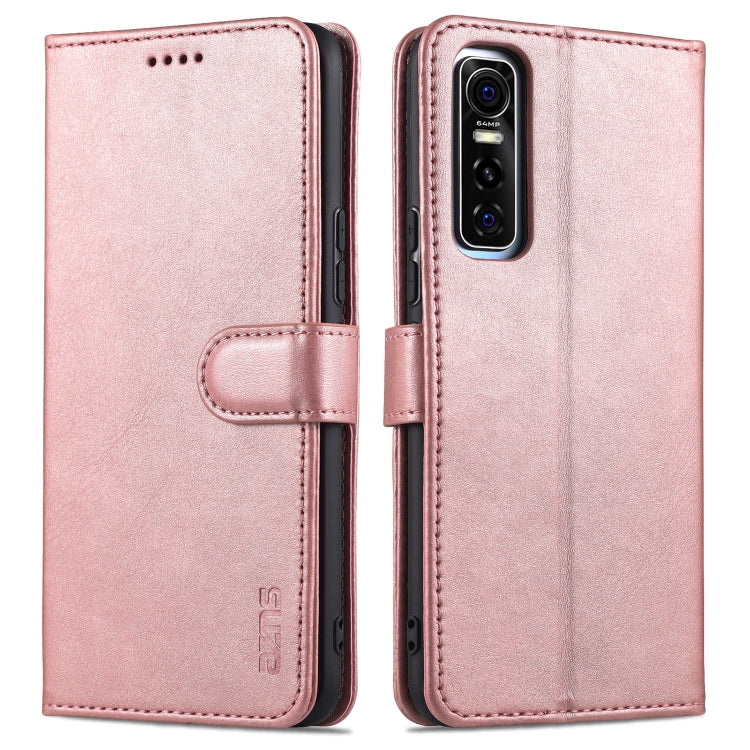 Rose gold flip leather phone case with card holder tab and camera cutout.