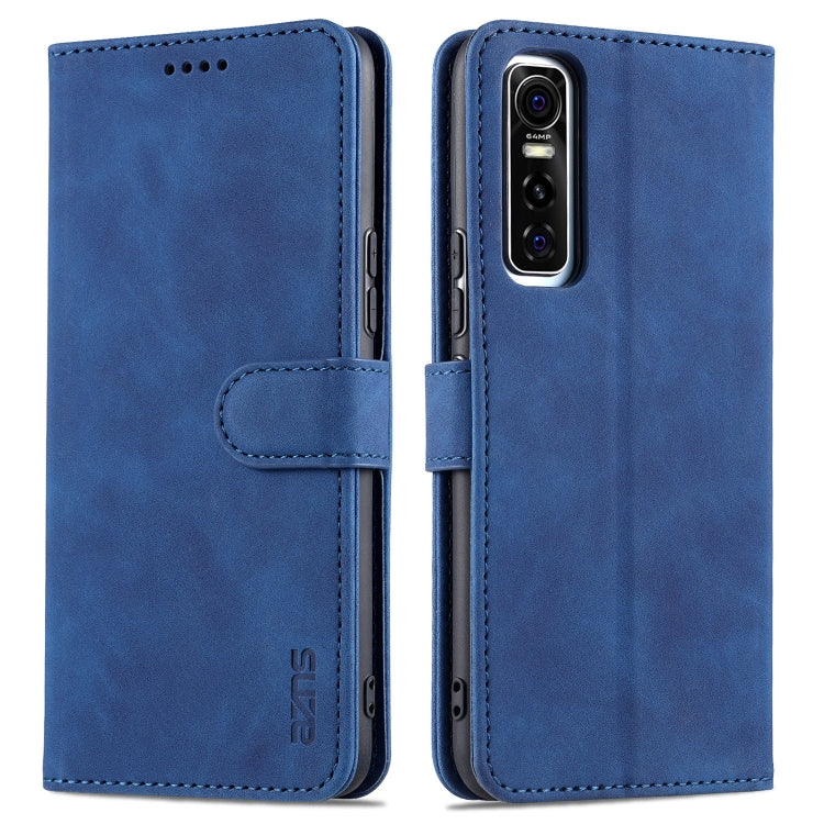 Blue flip leather phone case with card holder and magnetic strap closure