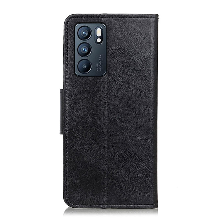 Black leather flip phone case with cutouts and protective back cover