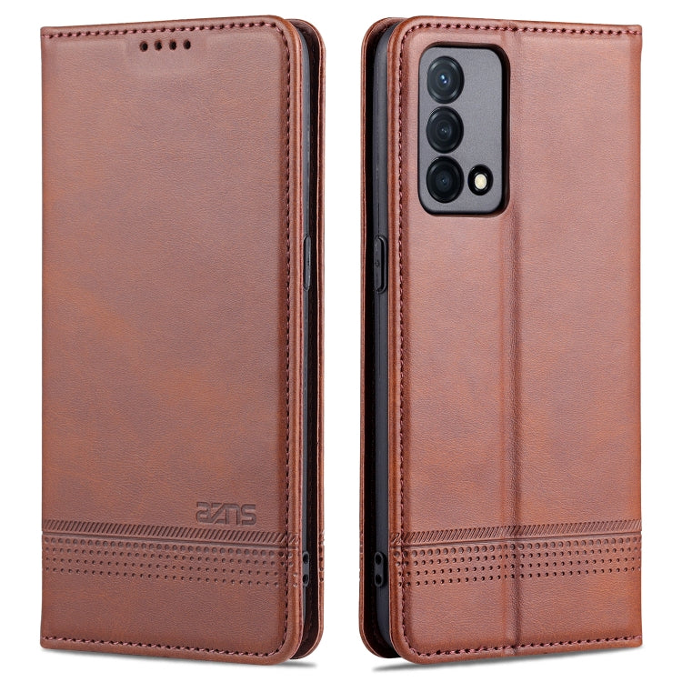 Dark brown leather flip phone case with perforated trim and side card-slot design