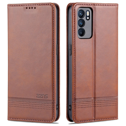 Dark brown leather flip phone case with magnetic closure and camera cutout