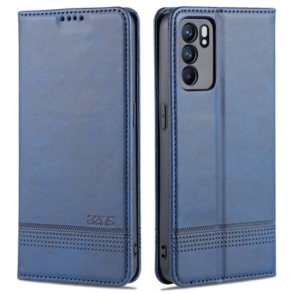 Blue leather flip phone case with magnetic closure and camera cutout