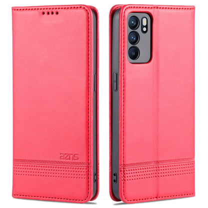 Red-pink leather flip phone case with magnetic closure and camera cutout