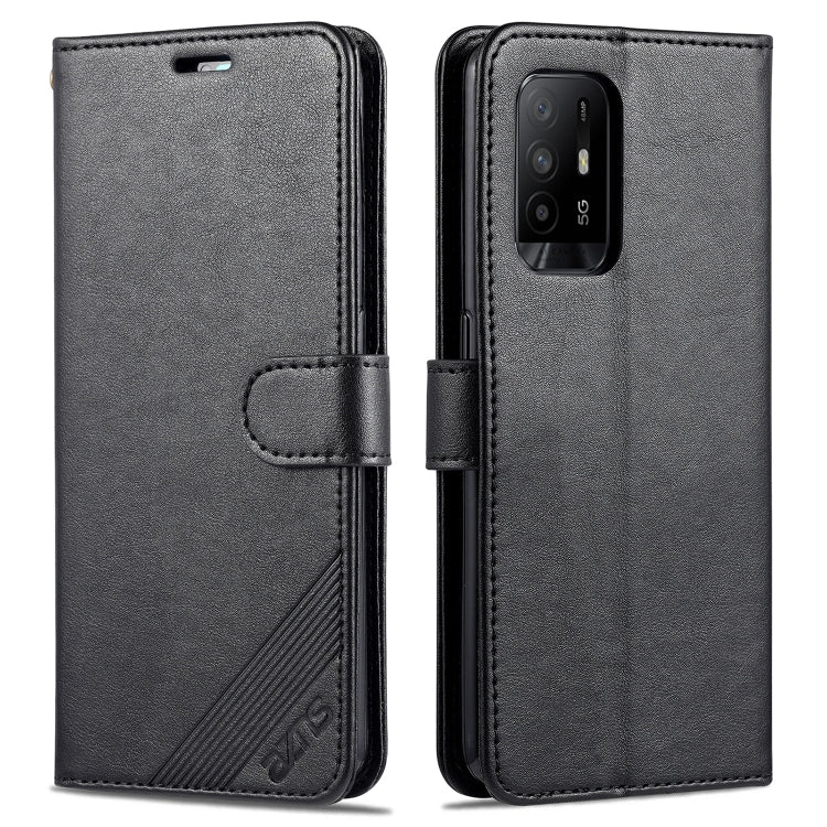 Black flip leather wallet case with magnetic strap, phone cutout and card slots