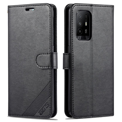Black flip leather wallet case with magnetic strap, phone cutout and card slots