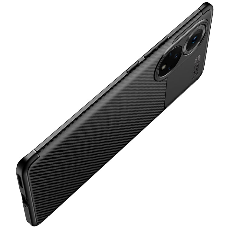 Black carbon fiber texture TPU phone case, slim side profile with button cutouts