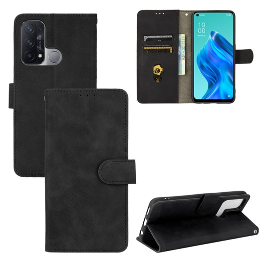 Black PU leather flip phone case with magnetic buckle, card slots, and stand support.