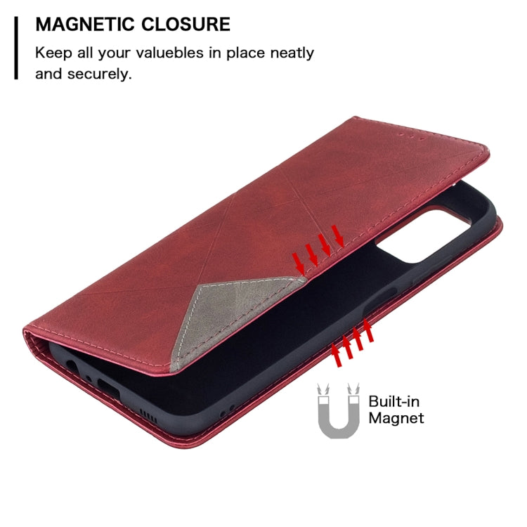 Red flip leather phone case with magnetic closure and gray card pocket