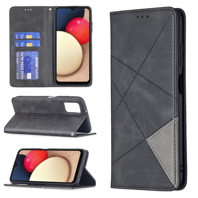 Magnetic flip leather phone case with rhombus texture, card slots, black