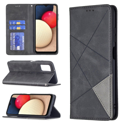 Magnetic flip leather phone case with rhombus texture, card slots, black