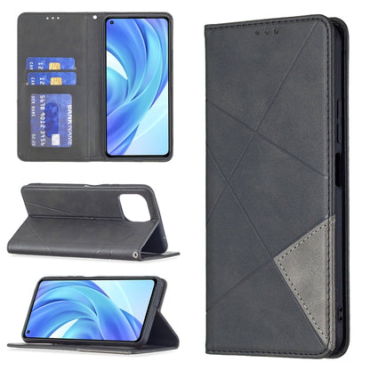 Magnetic flip leather phone case with rhombus texture, card slots, dark grey