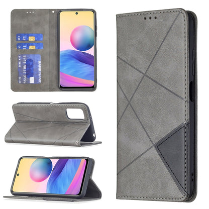 Magnetic flip leather phone case with rhombus texture, card slots, grey