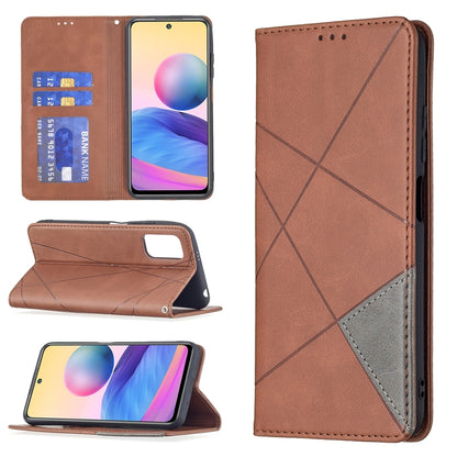 Magnetic flip leather phone case with rhombus texture, card slots, brown