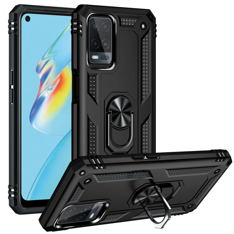 Rugged protective phone case with rotating holder, black hard shell and TPU bumper