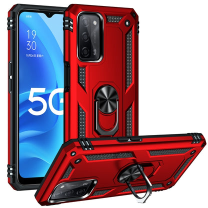 Rugged protective phone case with rotating holder, red armored shell with kickstand