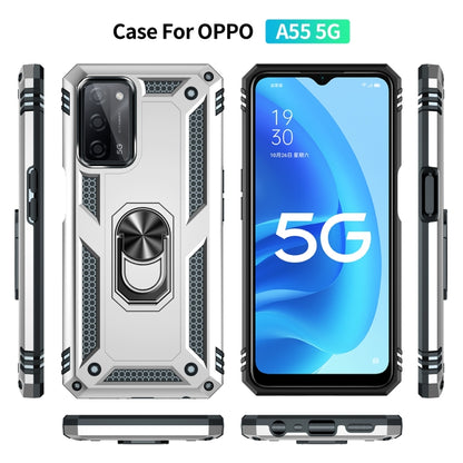 Silver rugged phone case with ring kickstand, cutouts, and reinforced corner protection