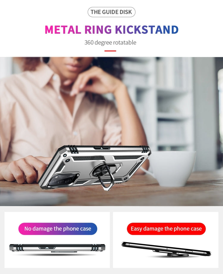 Rugged phone case with metal ring kickstand for tabletop holding