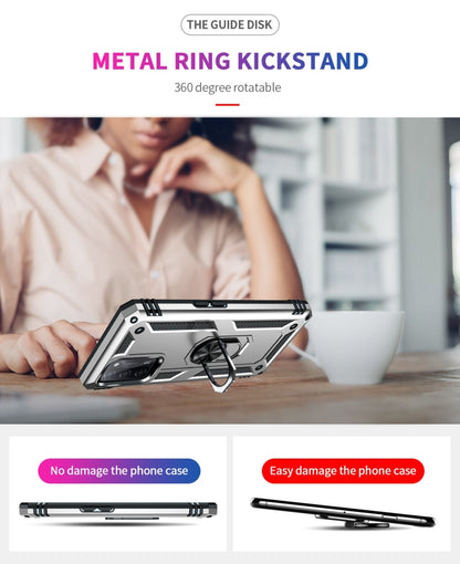 Rugged phone case with metal ring kickstand for tabletop holding