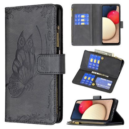 Dark gray embossed butterfly flip leather wallet case with zipper and card slots