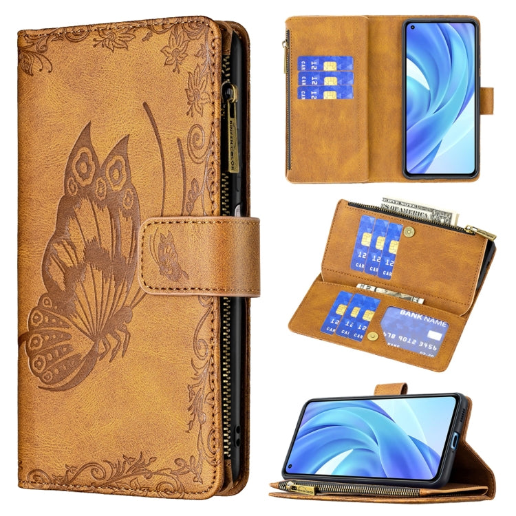 Brown embossed butterfly leather phone case wallet with card slots and flip cover