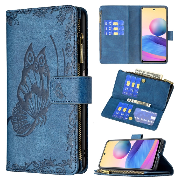 Blue embossed butterfly flip leather wallet case with zipper and card holder