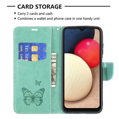Green PU leather phone wallet case with embossed butterflies, card holder, folio cover