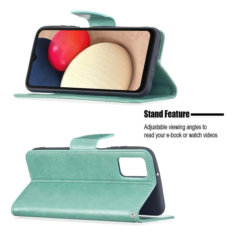 Green PU leather folio wallet case with viewing stand and embossed butterflies