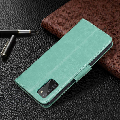 Green PU leather phone wallet case with embossed butterfly pattern and button strap