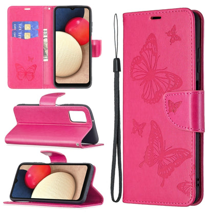 Pink PU leather phone wallet case with butterfly embossing, card slot, and lanyard