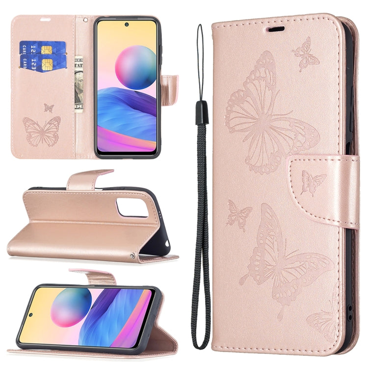 Rose gold PU leather phone wallet case with butterfly embossing, card slot, and lanyard