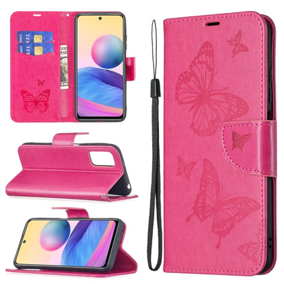 Rose pink PU leather phone wallet case with embossed butterflies, flip cover, card slot.