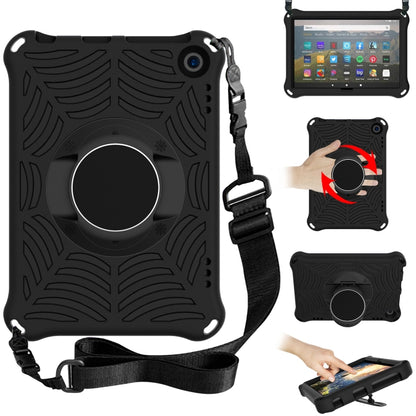 Black EVA tablet case with adjustable shoulder strap and rotating circular stand