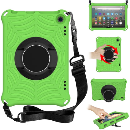 Green EVA tablet case with adjustable shoulder strap and rotating circular stand