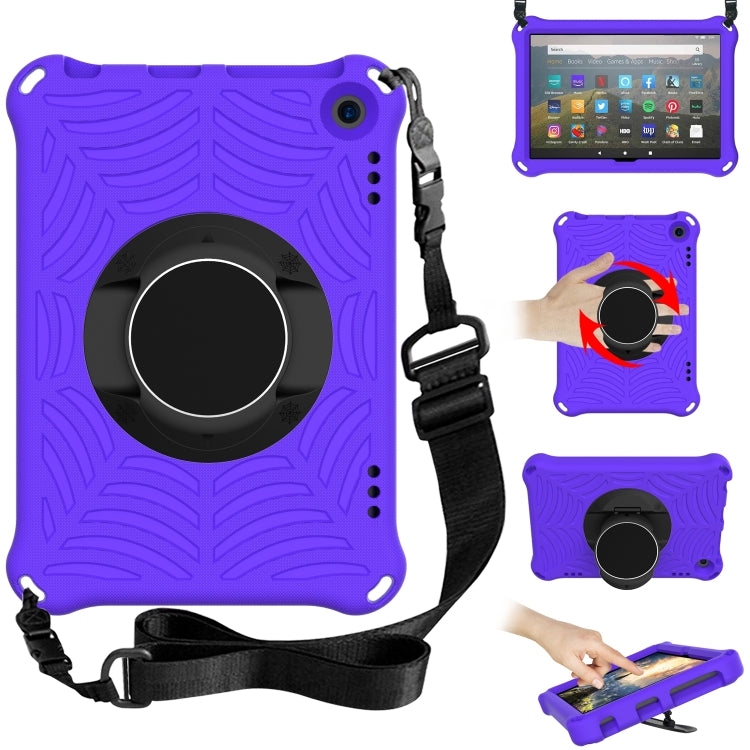 Purple EVA tablet case with adjustable shoulder strap and rotating circular stand