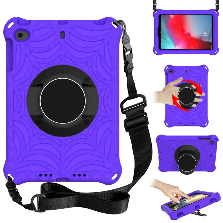 Lavender protective tablet case with adjustable shoulder strap and circular grip stand