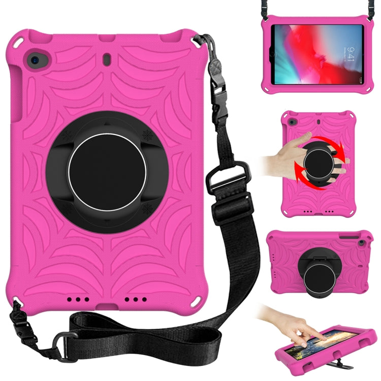 Pink protective tablet case with adjustable shoulder strap and circular grip stand