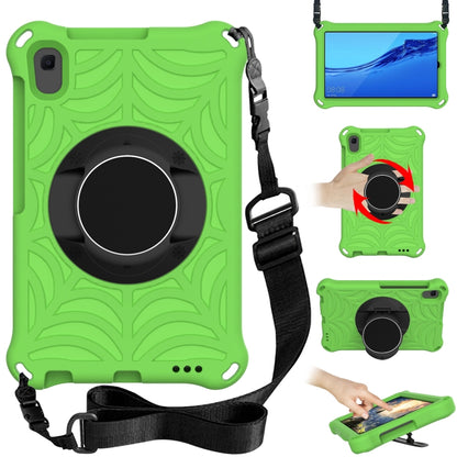 Green tablet case with rotating circular holder and adjustable shoulder strap