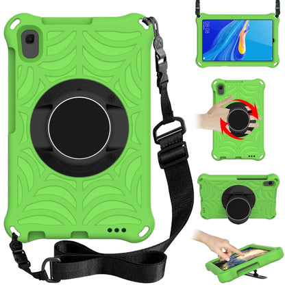 Green tablet case with rotating circular holder and adjustable shoulder strap
