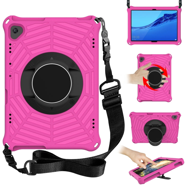 Rugged tablet protective case with adjustable shoulder strap and circular stand, rose pink.