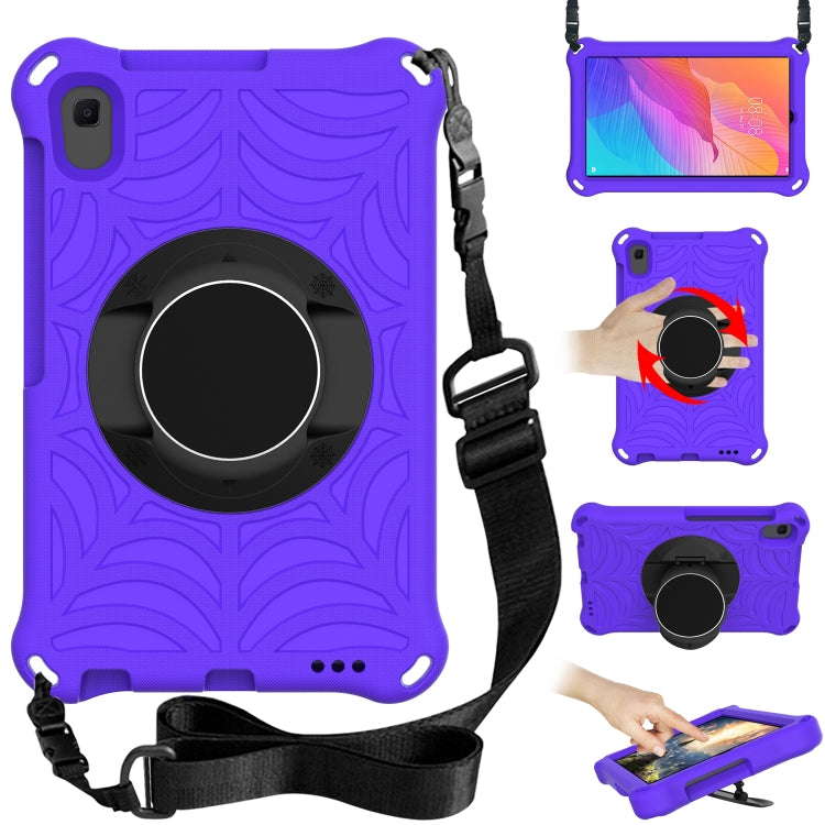 Rugged tablet protective case with adjustable shoulder strap and circular stand, violet purple.