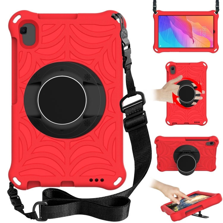Red rugged tablet protective case with circular stand, adjustable shoulder strap