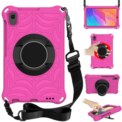 Pink rugged tablet protective case with circular stand, adjustable shoulder strap