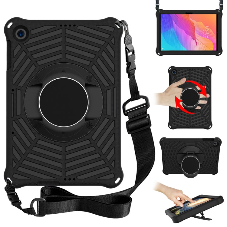Black rugged tablet protective case with circular stand, adjustable shoulder strap