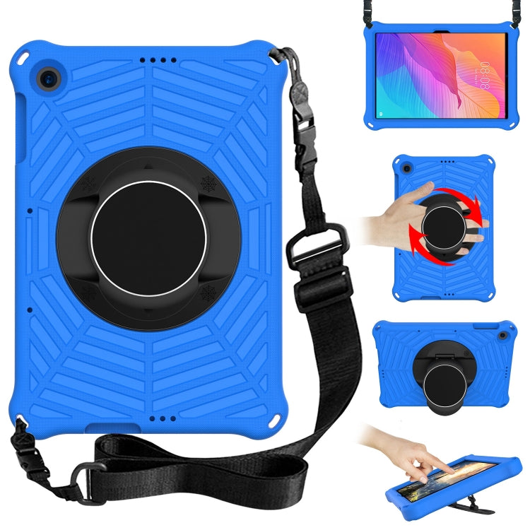 Blue rugged tablet protective case with circular stand, adjustable shoulder strap
