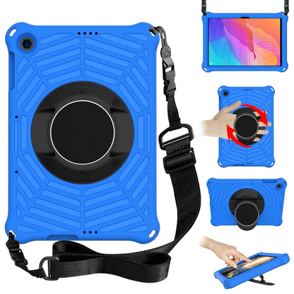Blue rugged tablet protective case with circular stand, adjustable shoulder strap